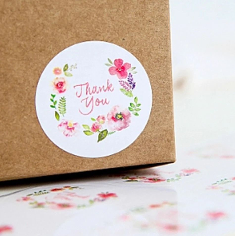 100PCS 3.5cm Flower design sticker labels Creative Paper stickers Thank You Sticker Seals labels for gifts