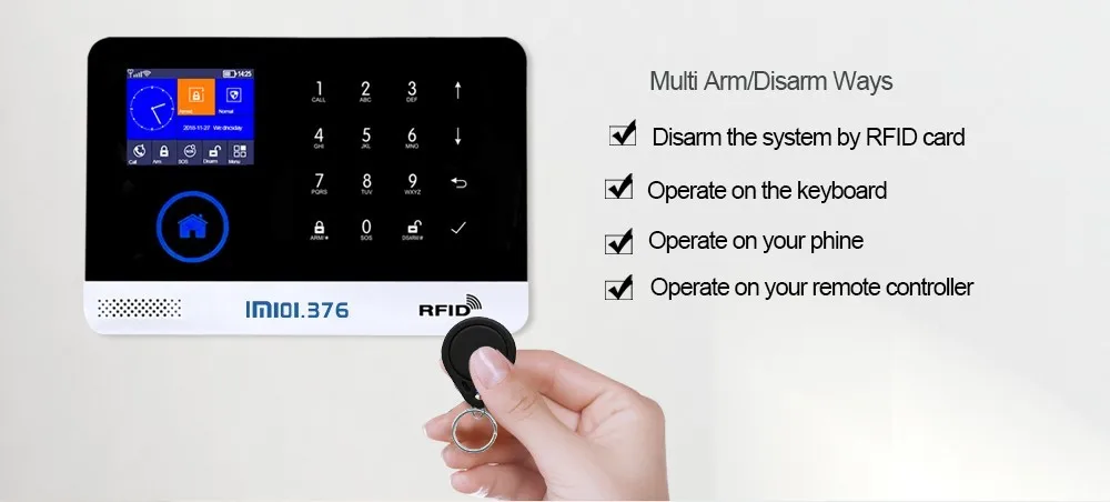 LM101.376 wifi GSM домашняя система охранной сигнализации с 2,4 дюймов TFT сенсорной панелью приложение управление RFID карта беспроводной умный дом защита от взлома