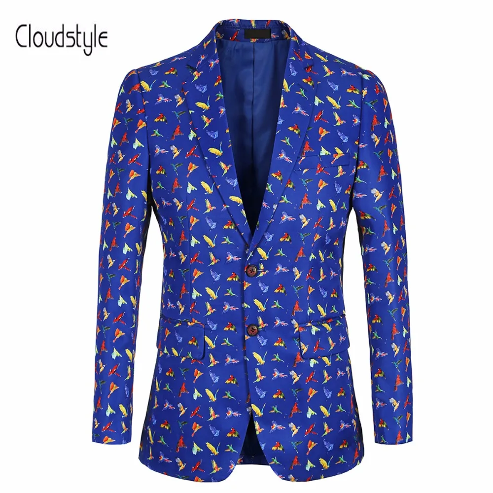 Cloudstye 2018 Suit Jackets Men Fashion Small Birds 3D Print Blazer Men