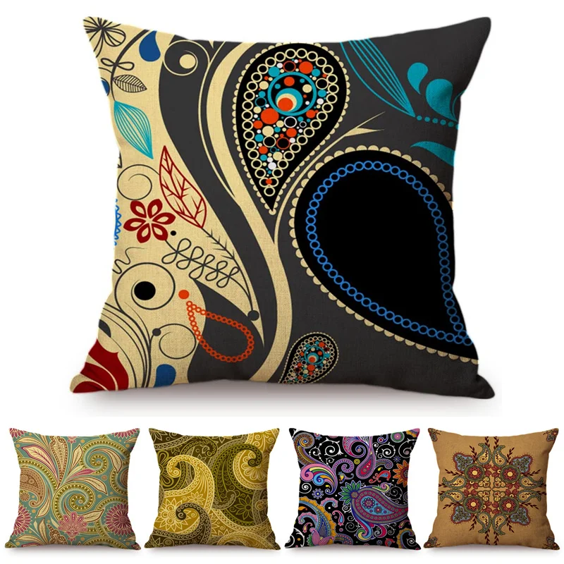 cheap Bohemia Vintage Paisley Flowers Throw Pillows Car Waist Back Cushion Home Decorative Pillowcase For Sofa