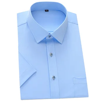 

Solid Color Anti-wrinkle Men Shirt Short Sleeve Slim Fit Men's Shirt Work Fashion Summer Casual Mens Dress Shirts plus size
