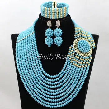 

Free Shipping!Charms Costume African Jewelry Sets 10 Rows Crystal Beads Jewelry Set Wedding Blue Bridesmaid Necklace Set ALJ225