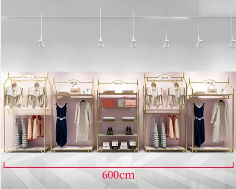 Europe type gold dress shop rack rack high grade clothes rack shoes bag double layer clothing display rack