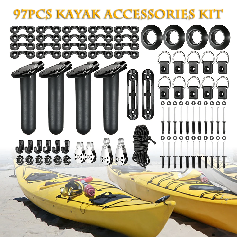 97pcs Kayak Accessories Kit Rod Holder Mount Paddle Clips 5M Bungee