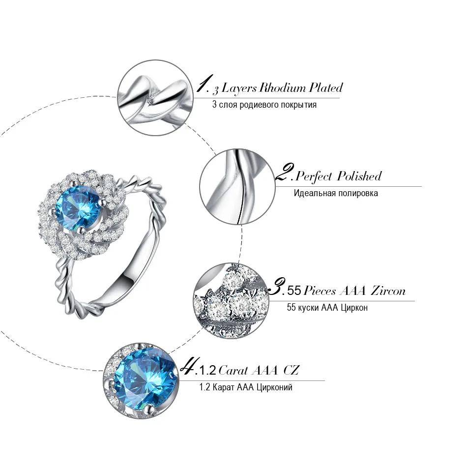ORSA JEWELS роскошные кольца для женщин Серебряный цвет 1.2ct Шарм Синий Кубический Цирконий с 55 шт. AAA цветок с Цирконом Форма кольцо AOR148