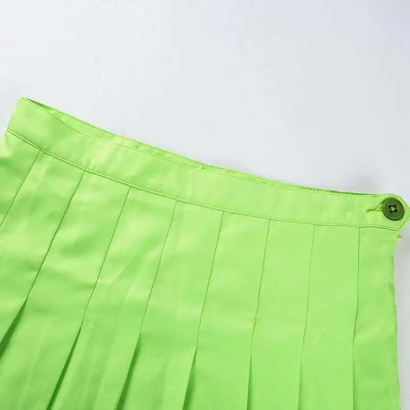 Светоотражающая плиссированная юбка для женщин, высокая талия, сексуальные мини вечерние бандажные юбки, женские летние повседневные неоновые зеленые короткие юбки, уличная одежда
