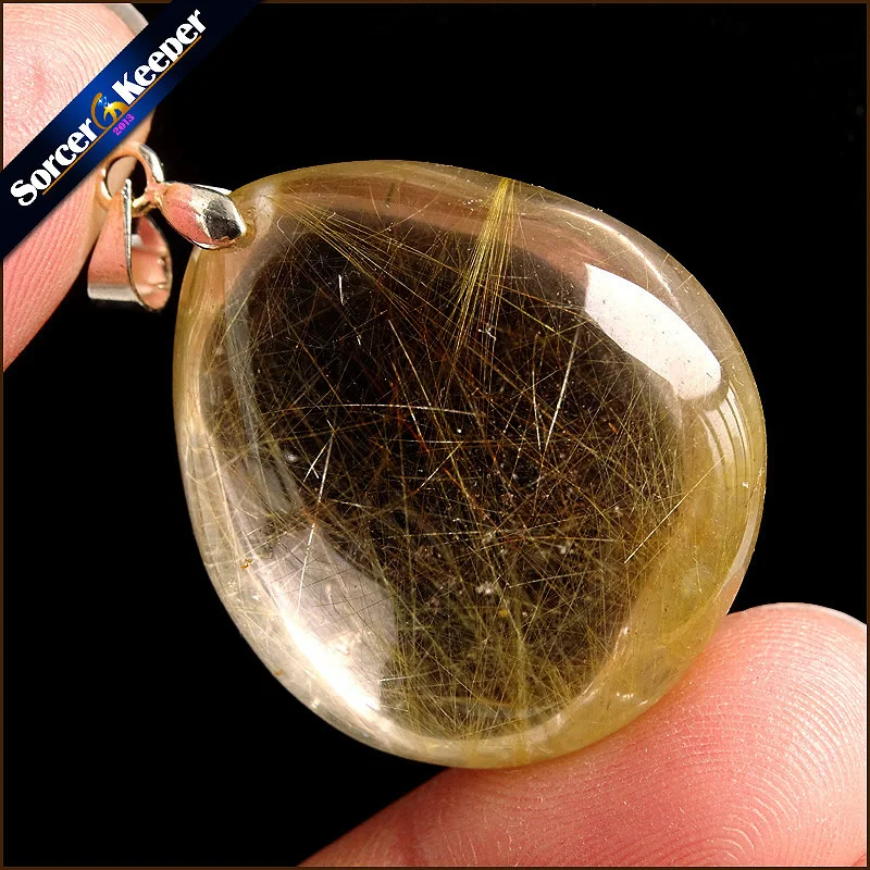 

Genuine Natural Gold Rutilated Quartz Crystal Cabochon Setting Necklace Pendant Stone Beads for DIY Jewelry Making OS437