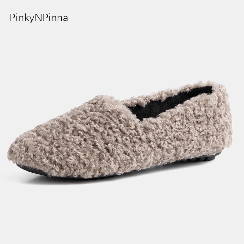 

winter women real sheep fur loafers curly furry soft casual flat snow vacation non-slip cute young ladies luxury fashion shoes