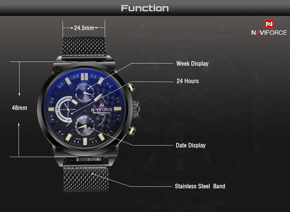 2019 NAVIFORCE Luxury Brand Men's Analog Quartz 24 Hour Date Watches Man 3ATM Waterproof Clock Men Sport Full Steel Wrist Watch