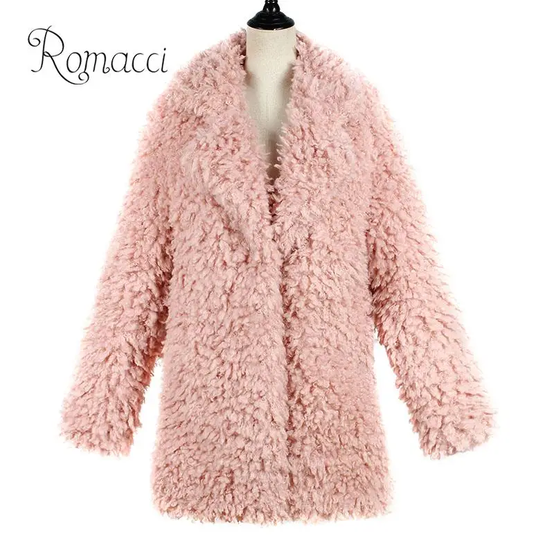 

Romacci 2019 Winter Pink Faux Fur Coat Women Long Furry Fur Jackets Ladies Outerwear Oversize Warm Jacket Coats Female Overcoat