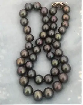 

charming 11-12 mm tahitian round black green pearl necklace 18inch