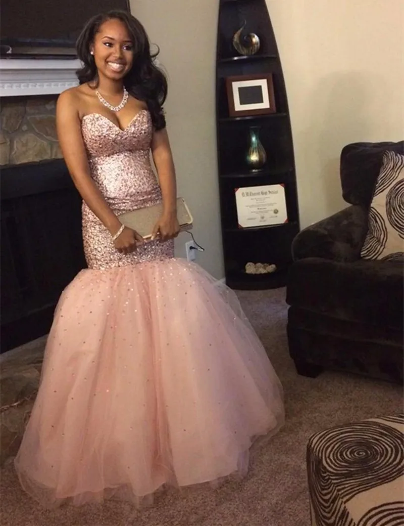 Sparkle Sequined Prom Dresses for Black Girl Backless Beaded 2016 New