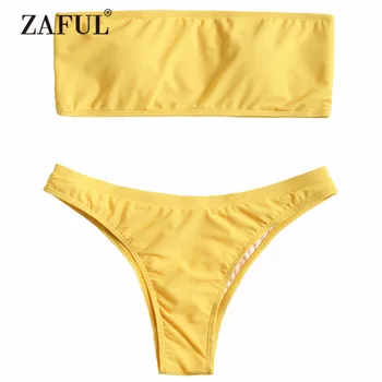 

ZAFUL Swimsuit Women Bandeau Textured Bikini Set Strapless Two Piece Swimwear Paaded Women's Swimmming Suit Solid Beach Swimmer