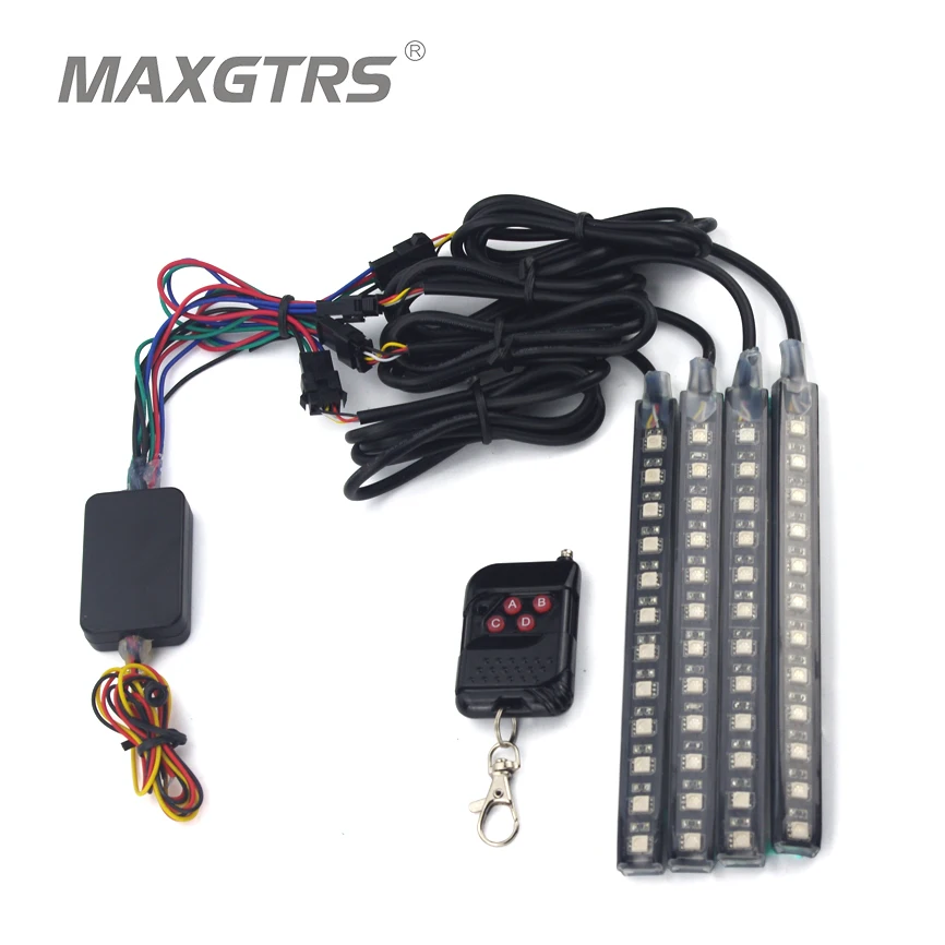 4x 7 Color 12 LED Flash Car LED Knight Rider Strobe Flicker Light Strip Kit With Remote Control