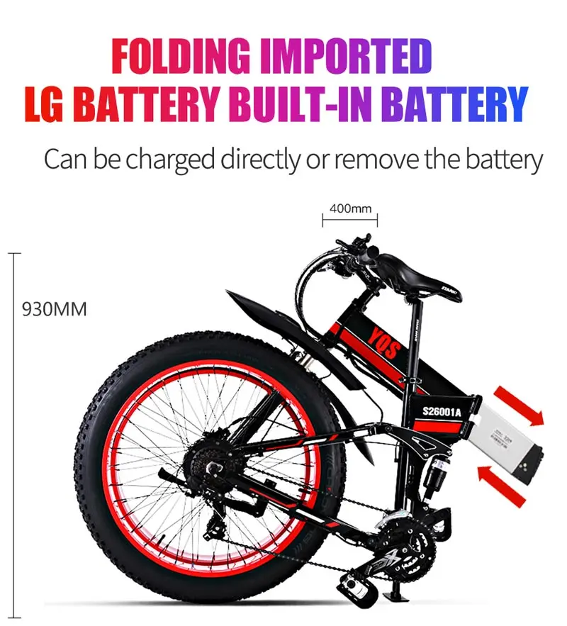Discount YQS 1000W Snow ebike Beach Electric bicycle 26 inch 48V  lithium motor bike 8