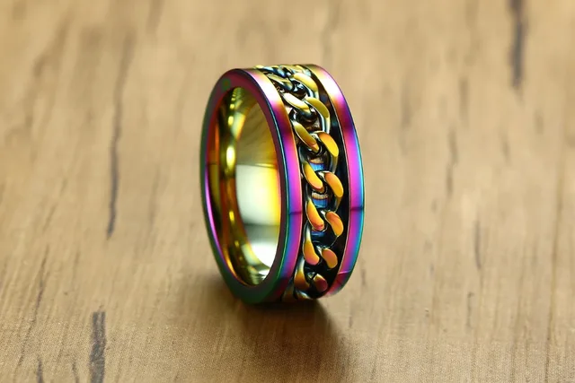 Фото многоцветные кольца из нержавеющей стали для мужчин классическое