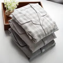 Осенние мужские пижамы больших размеров, мужские повседневные клетчатые Пижамные комплекты, мужские рубашки с отложным воротником и брюки, хлопковый пижамный комплект