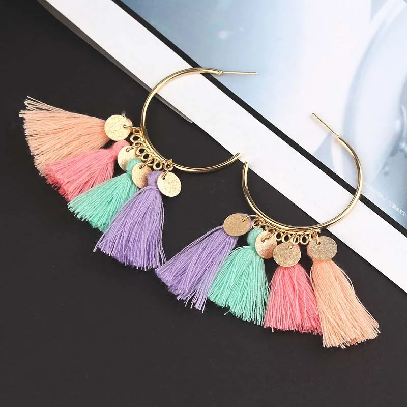 

Trendy Bohemia Circle Tassel Hoop Earrings For Woman Statement Ethnic korean Bib Earring Fashion Women Ear Jewelry Brincos New