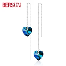 Bersun 2016 Nueva Plata de Ley 925 Mujeres Declaración de Diseño Estrella de Mar Azul de Cristal Pendientes de Gota Cuelga Los Pendientes Al Por Mayor
