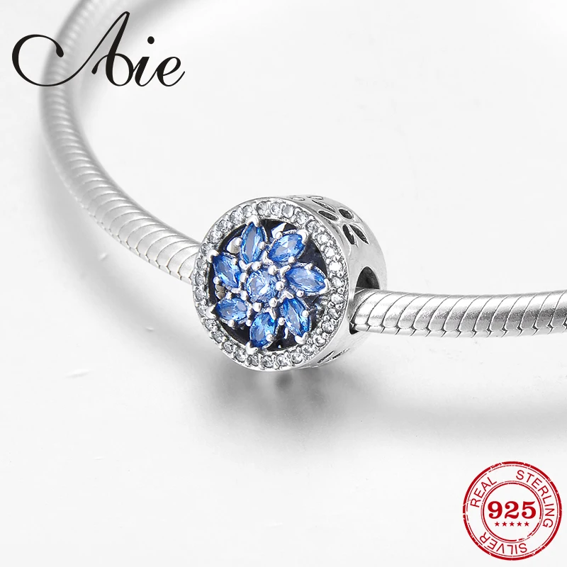 

New 925 Sterling Silver hollow out gorgeous flower blue clear CZ fine Beads Fit Original Pandora Charm Bracelet Jewelry making