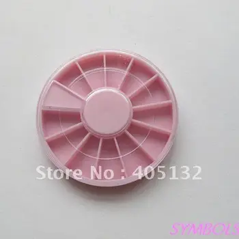 

NA-11 free shipping 100pcs/lot 6cm*0.8cm Pink Plastic 12 spaces Empty Round Wheel Case Rhinestone Wheel
