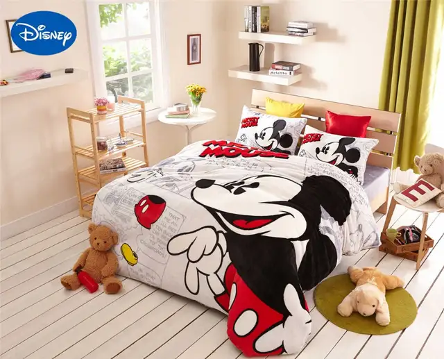 Online Shop Mickey Mouse Comforter Bedding Set Flannel Duvet Cover