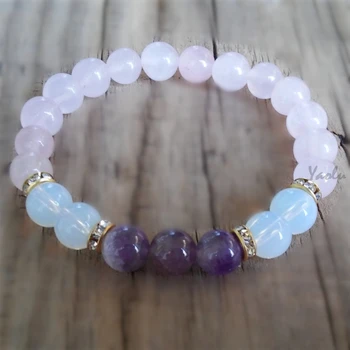 

12pcs/lot Moonstone amethyst rose quartz gemstone bracelet rose quartz amethyst moonstone stone bead stretch bracelet