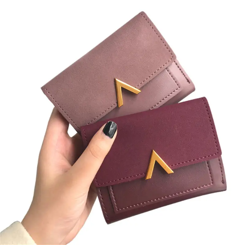 

Women Matte Leather Small Wallet PU Leather Short Letter Purse Solid Patchwork Purse Credit Cards Money Mini Wallet