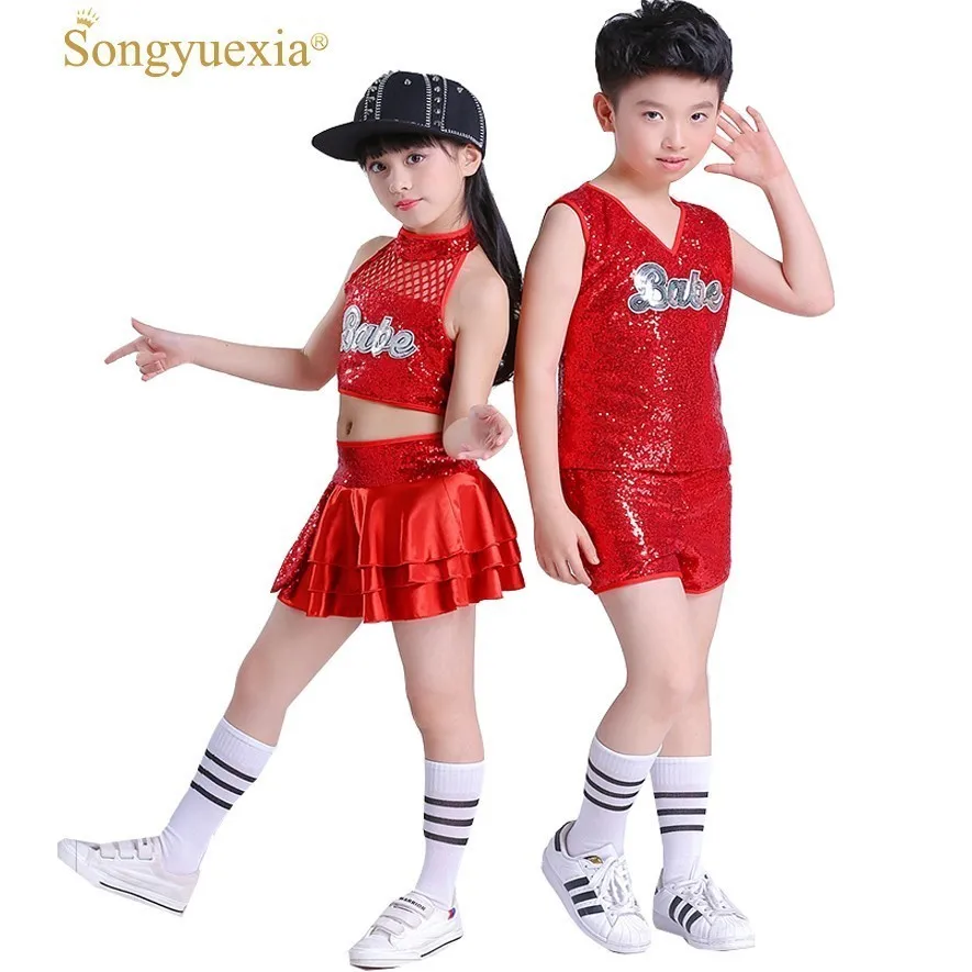 Songyuexia Jazz Dance Costume Girl Red Hip Hop Dance Costumes Kids