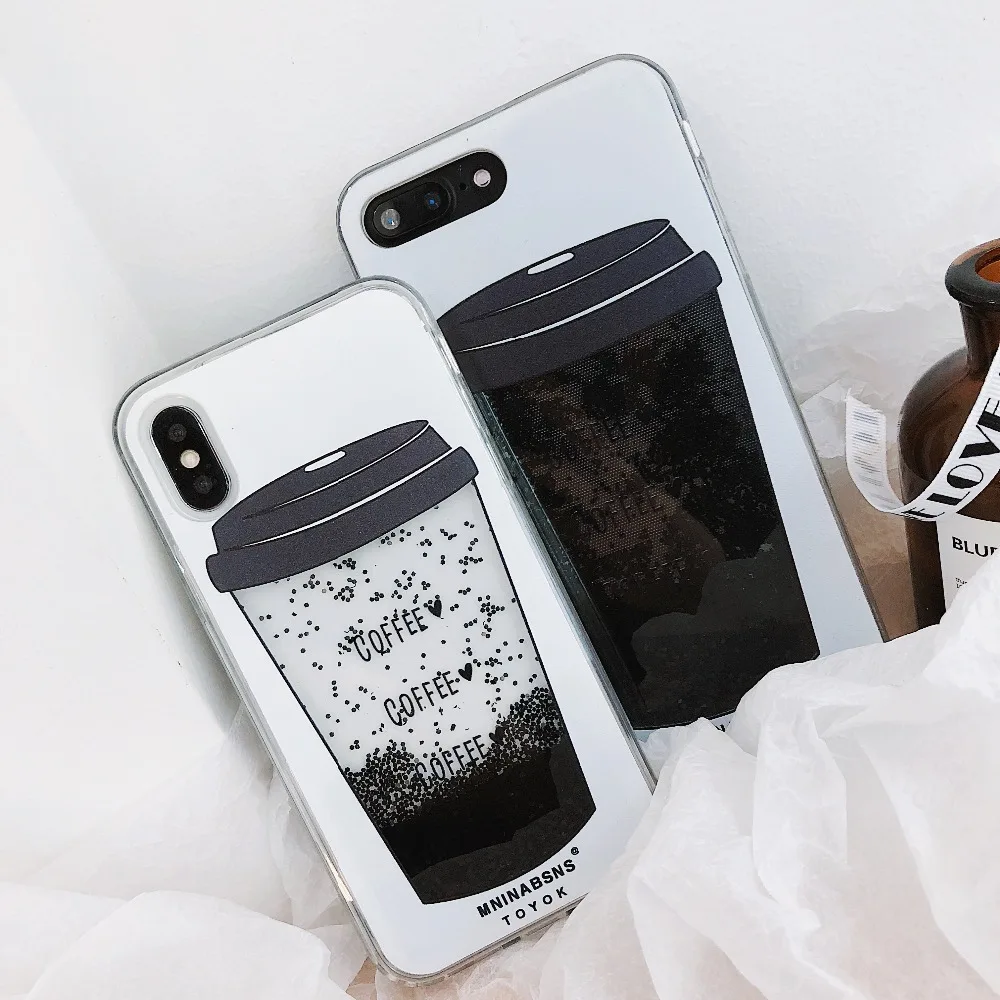 

For iPhone X Phone Case Coffee Cup Liquid Quicksand Silicone Cover For iPhone 8 Plus 7 Plus 6 6S Plus Phone bag