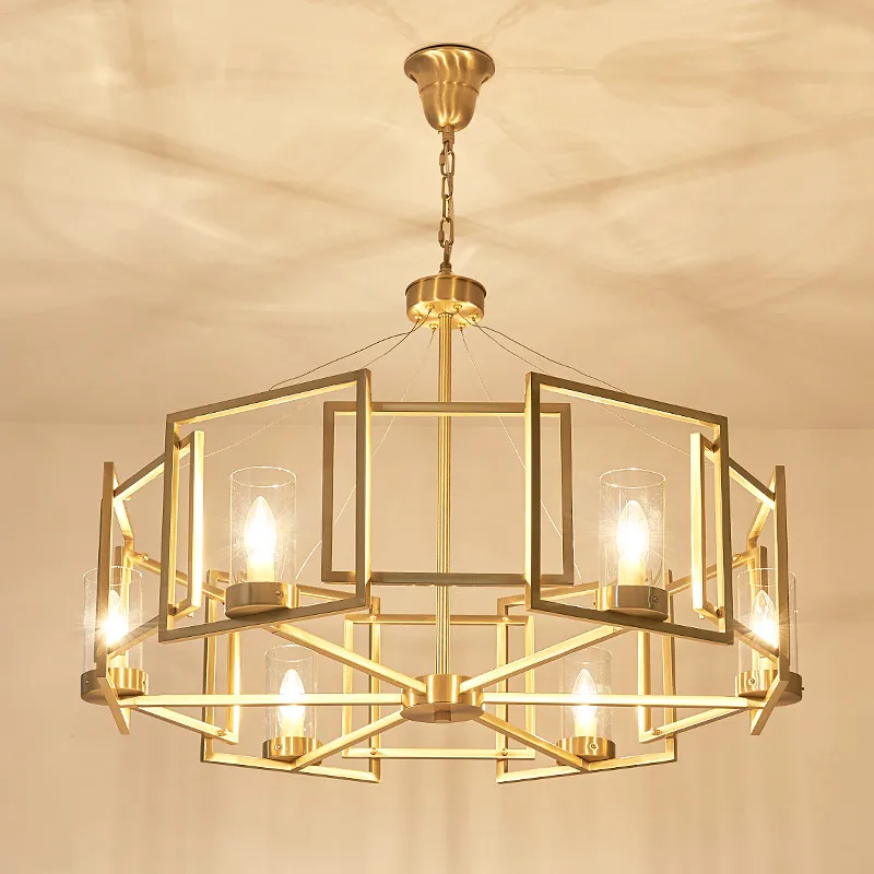 Modern Copper Box Chandelier frame Geometric LED lamp 6 8 Heads For Kitchen Living Room