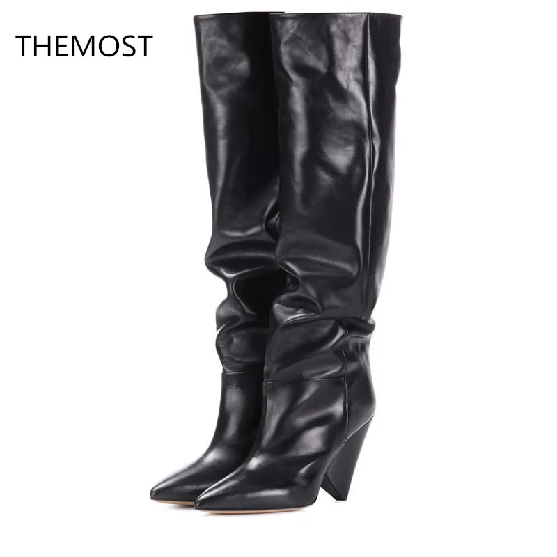 

THEMOST Knee-High boots woman Winter high boots Super High 8cm-up The Female boots The PU fabric Botas mujer femininals