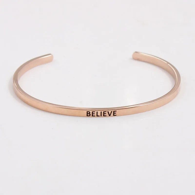 

New Rose Gold Stainless Steel Engraved Positive Inspirational Quote fashion Cuff Bracelet Bangle For Women