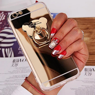 LOVECOM Мода кольцо кронштейн держатель стенд зеркальный чехол для samsung S10 S9 S8 плюс A50 A70 M10 Примечание 10 9 8 мягкий чехол на заднюю панель телефона - Цвет: Gold