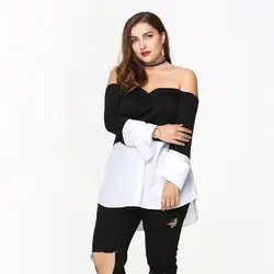 Женская футболка топ с вырезом лодочкой на плечах с длинным рукавом Модная хлопковая стильная KS-доставка