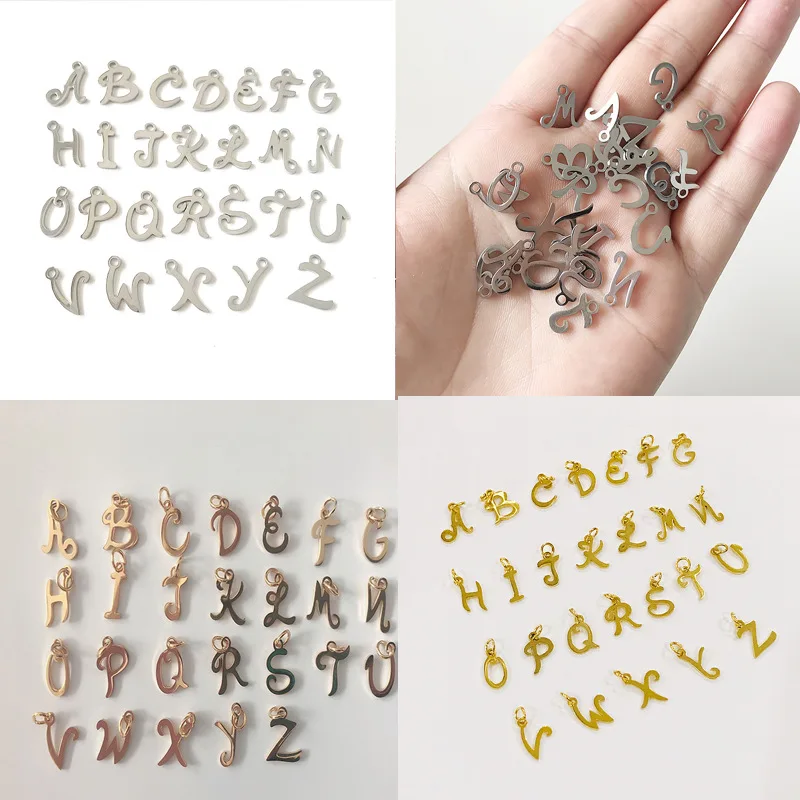 

26pcs stainless steel letters bracelet charms Stamp Initial A-Z size 10*12mm single tag alphabet Pendent Charm DIY Jewelry
