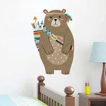 Cute Tribal Bear Wall Sticker Removable PVC Cartoon Bear Stickers Diy Nursery Wall Art For Baby Kid Room Vintage Home Decor