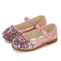 Для маленьких девочек кожаные туфли дети Bling Стразы туфли принцессы Детское коктейльное Вечерние обувь для девочек розовое золото, серебро
