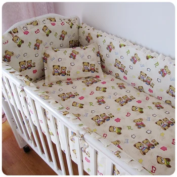 

Promotion! 6PCS Bear Cot Bed Bedding Sets Baby Bedding Sets,cunas Baby Cot Bedding Sets Sale (bumpers+sheet+pillow cover)