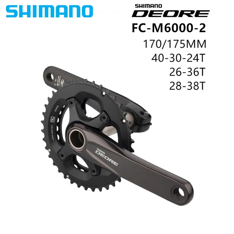 

SHIMANO DEORE FC M6000 2x10 Speed MTB Bicycle Crankset 26-36/38x28T 170/175mm 10S HOLLOWTECH II Crankset WITH BB52