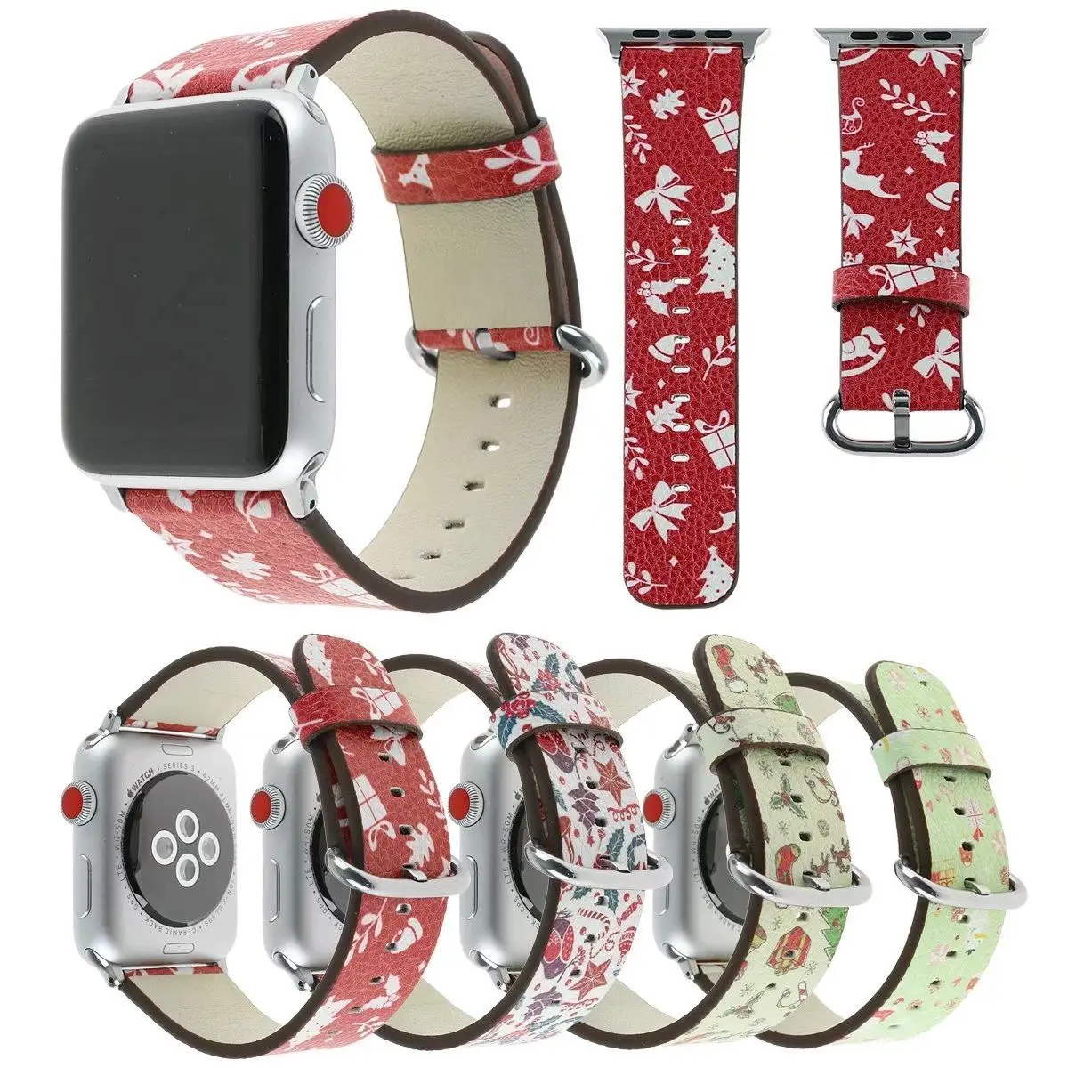 pix Christmas Watch Bands For Apple Watch floral flower leather band christmas reindeer snowflake strap for apple watch watchbands series 5 4 3 2 1 iwatch 42 44mm 38 40mm