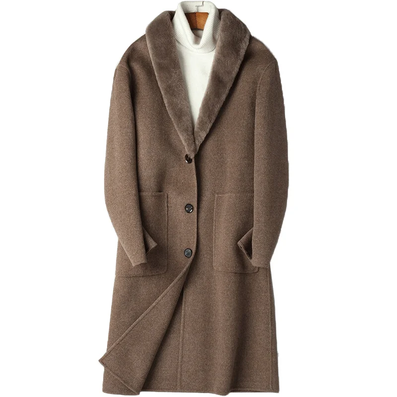 AYUNSUE/ шерстяное пальто, осенне-зимняя куртка для мужчин, воротник из овечьей шерсти, двустороннее шерстяное пальто с подкладкой из утиного пуха, ветровка, MY1291