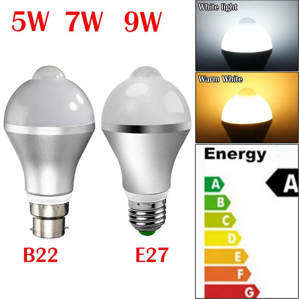 3200 K/6500 K E27/B22 Smart Auto на включение/выключение движения PIR Сенсор светодиодный ночник круглая лампа лампочка 500-550lm с 2 светлый цвет