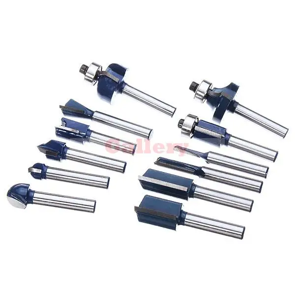 12pcs 6.35mm Shank Edge Trimming Router Bit Woodworking Milling Cutter