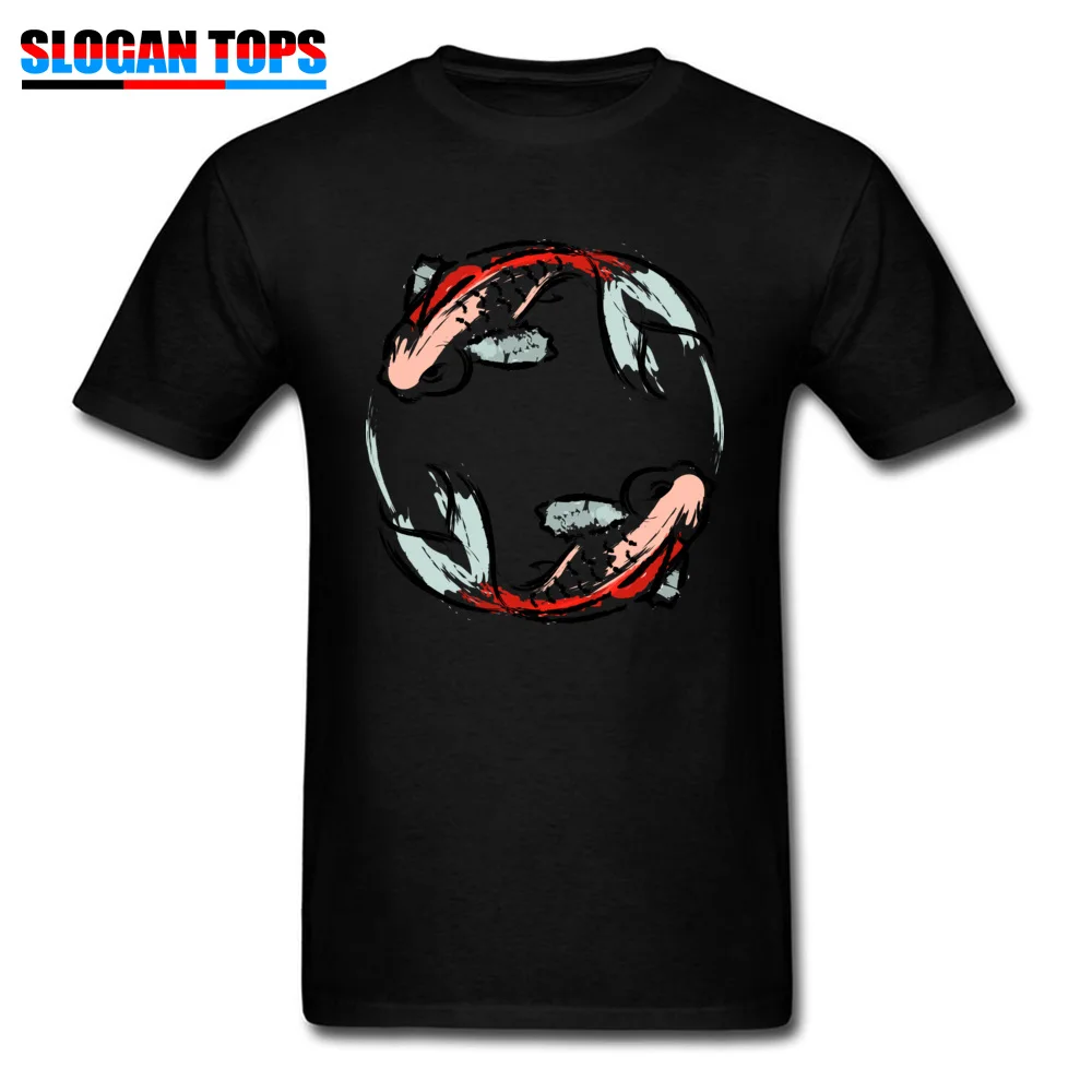Prevailing koi japanese cuisine goldfish Top T-shirts Summer/Autumn Crew Neck 100% Cotton Tops Tees for Men T-shirts Design koi japanese cuisine goldfish black