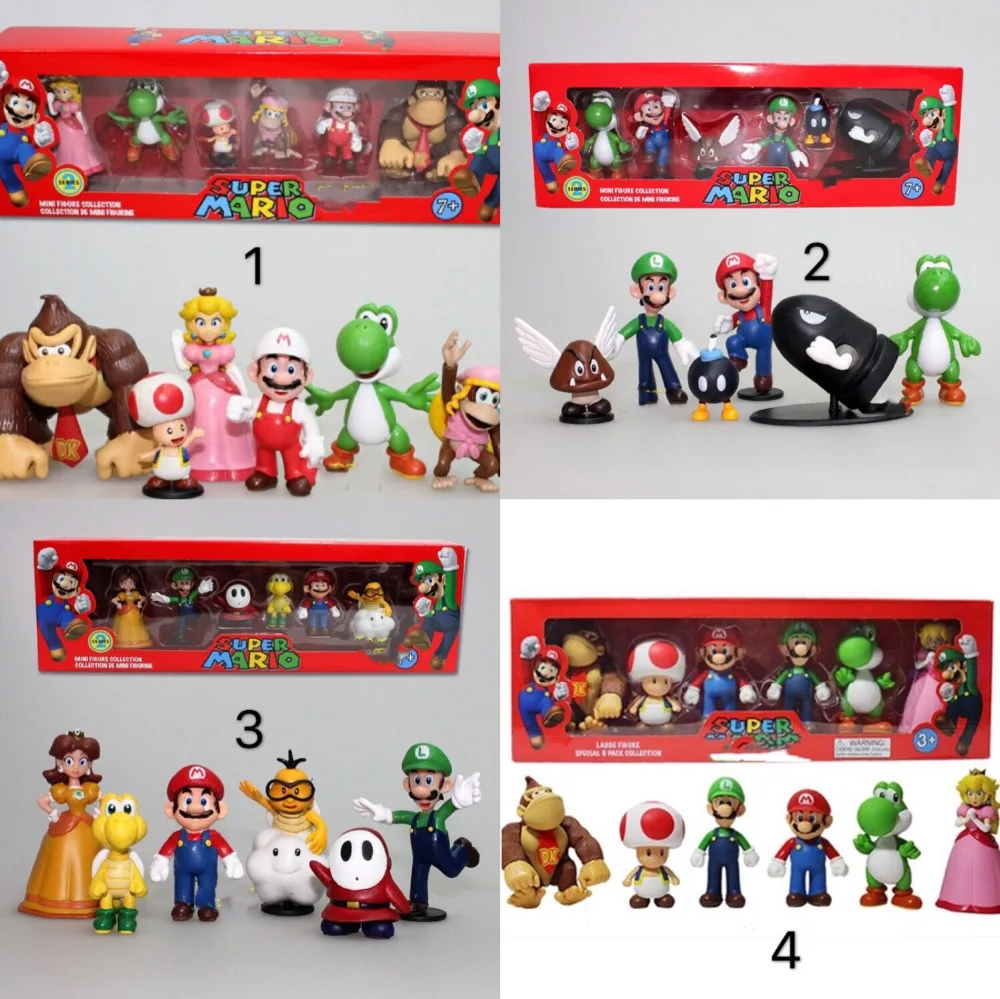 

6 pcs DONKEY KONG Super Mario Bros Bowser Luigi Koopa Mario Toad Peach Princess Odyssey PVC Action Figure Model Dolls Toys