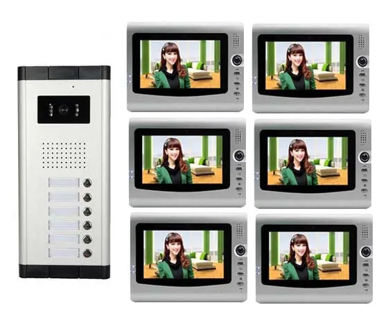 Promotion ! 7&quotVideo door phone / intercom system for 6-apartments HD night vision camera with 6 buttons | Безопасность и