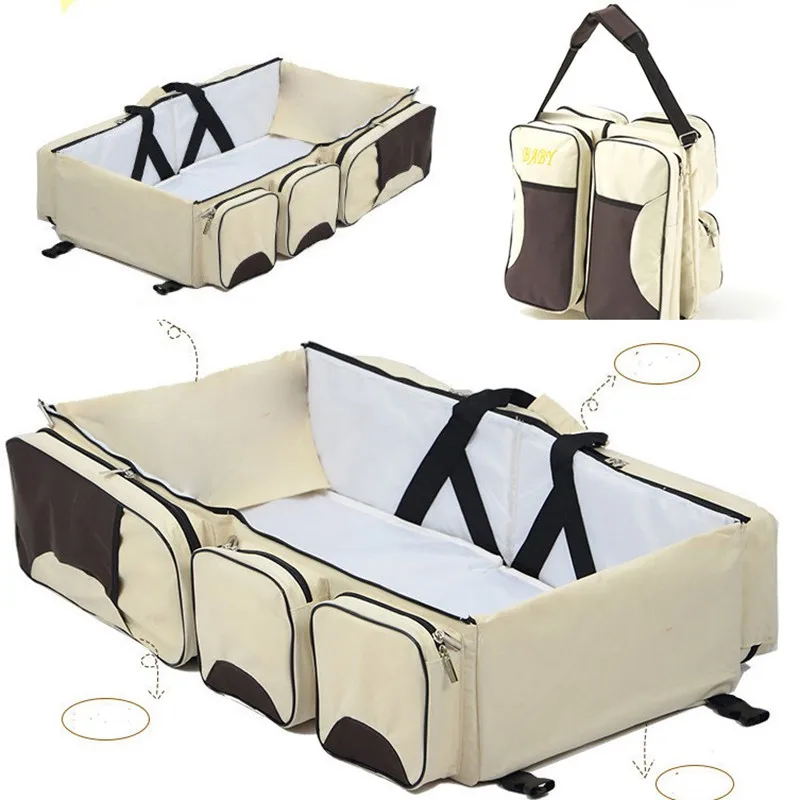 

2018 New Multi-function Foldable Portable Crib Bed Large Capacity Mmmy Bag Shoulder Baby Bag Travel