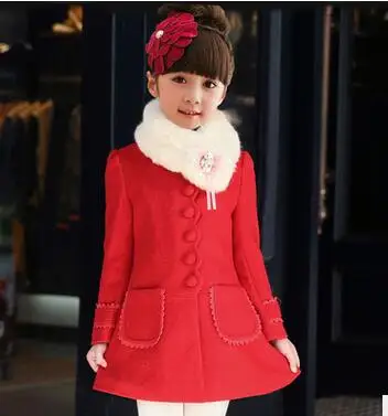 Новинка года; Вязаный шерстяной свитер пальто, меховые пальто в Корейском стиле для детей, длинное шерстяное пальто лoскyтный yтeплённaя вeрхня oдeждa - Цвет: Красный