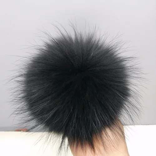 14-15 см помпоны из натурального меха енота роскошные меховые шарики для вязаной шапки зимняя шапка с натуральным мехом аксессуары - Цвет: Black Raccoon 15cm